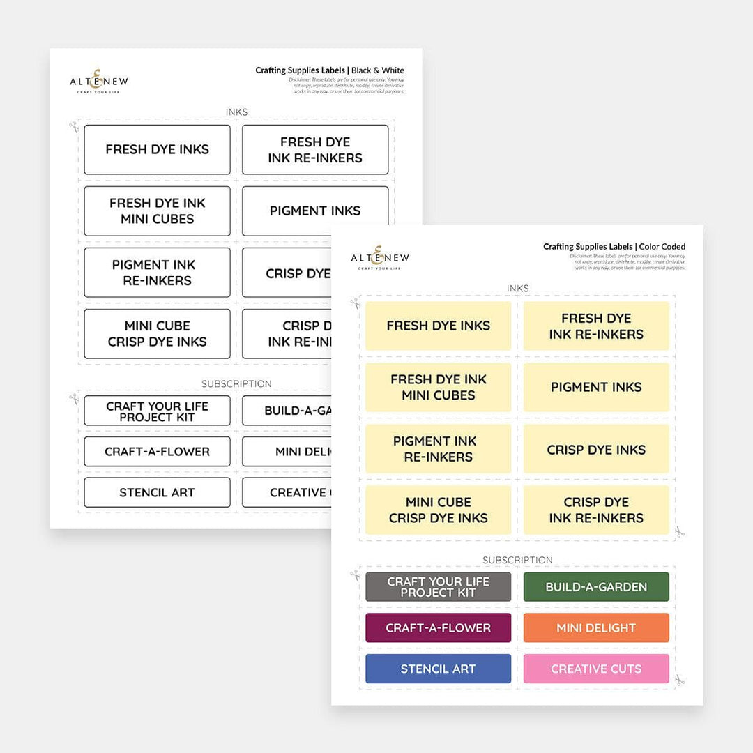 Printable Craft Supply Labels (Color-Coded & Black & White)