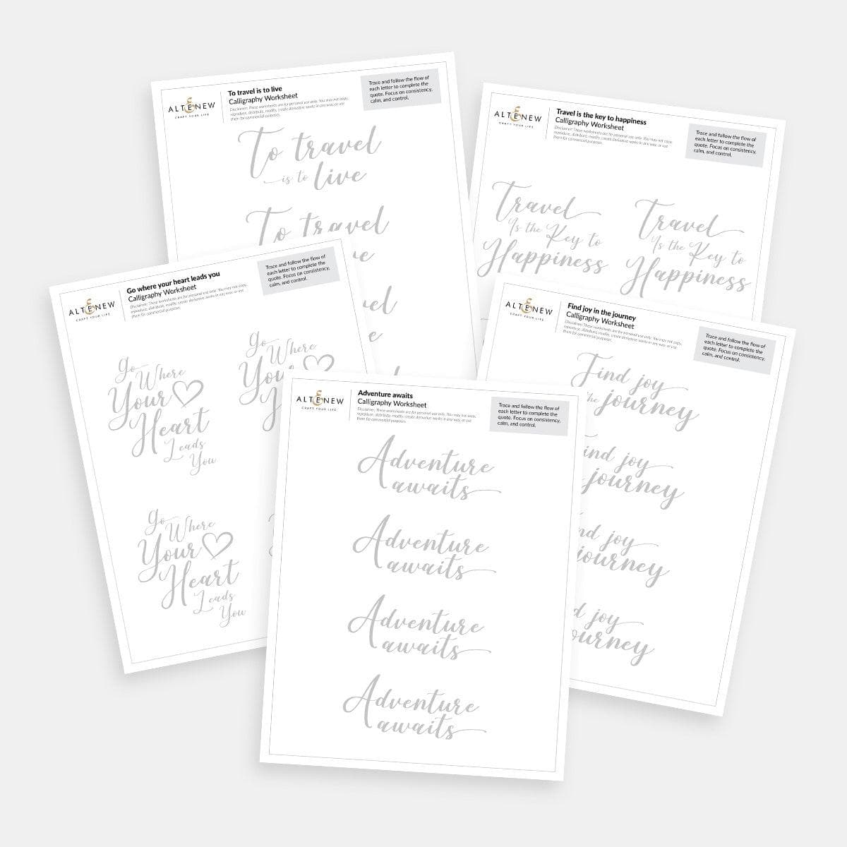 Travel-Inspired Calligraphy Worksheets (Printed) – Brush Lettering for Beginners!