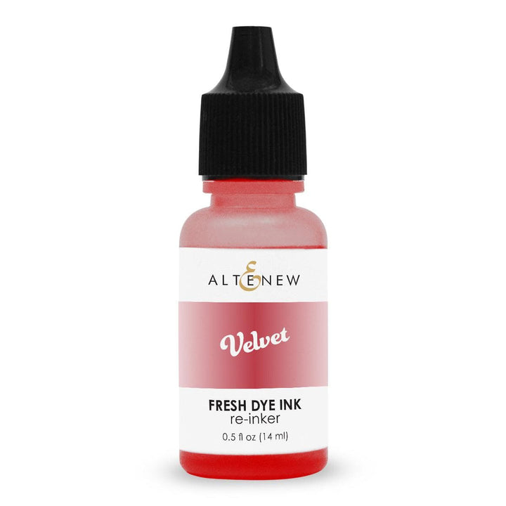Altenew Red Sunset Fresh Dye Ink Reinker bottle with vibrant red and crimson ink, used for refilling ink pads and crafting projects.