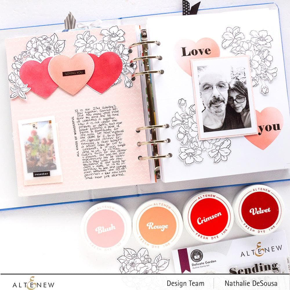 Altenew Red Sunset Fresh Dye Ink Reinker bundle with shades of blush, rouge, crimson, and velvet for vibrant stamping and coloring.