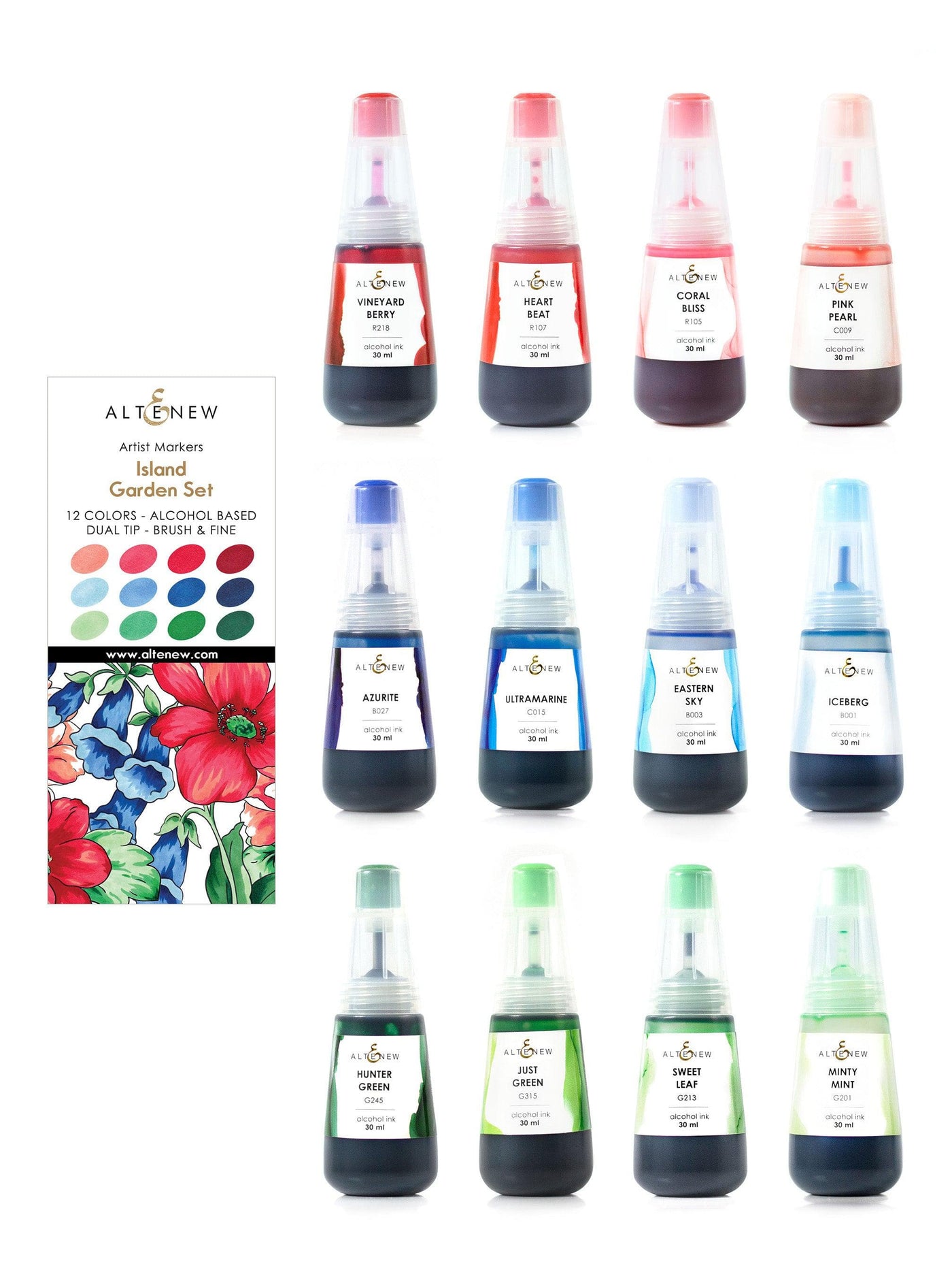 Artist Alcohol Markers Set F & Exotic Blooms Marker Coloring Book Bundle, Altenew