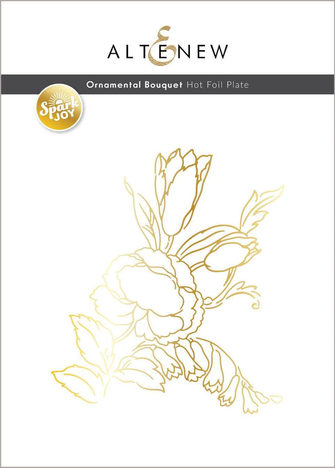 Altenew Spark Joy Ornamental Bouquet and Add-on Die Bundle for crafting, featuring floral designs and coordinating cutting dies.