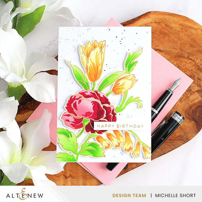 Altenew Spark Joy Ornamental Bouquet and Add-on Die Bundle for crafting and card-making projects.