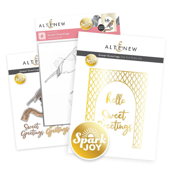 Altenew Spark Joy Bundle with Sweet Greetings and Add-on Die Bundle for crafting and card making.