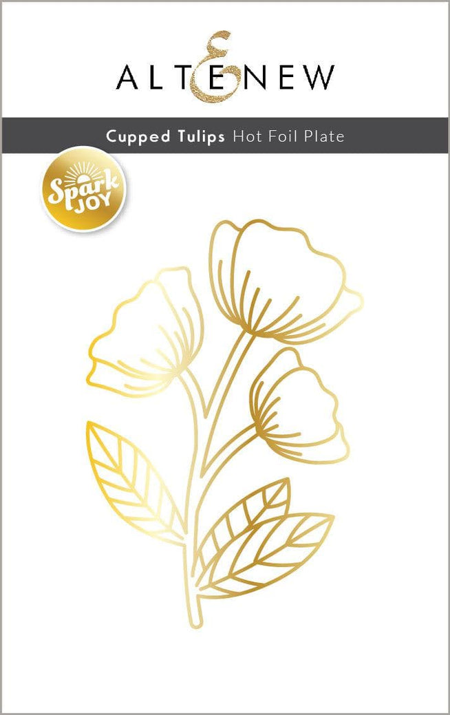 Altenew Spark Joy Cupped Tulips floral stamp set featuring detailed tulip illustrations on a white background.