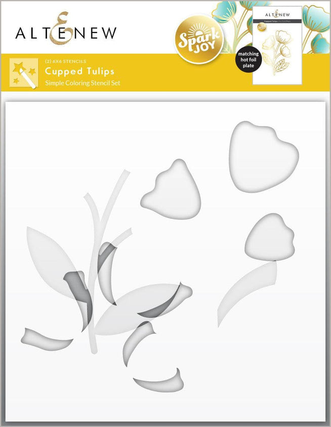 Close-up of Altenew Spark Joy Cupped Tulips floral stamp set with detailed tulip illustrations and vibrant colors.