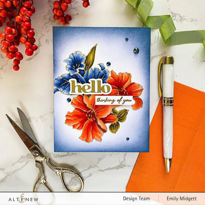 Spark Joy Festive Flowers stamp set by Altenew featuring vibrant floral designs for holiday crafting and card making.
