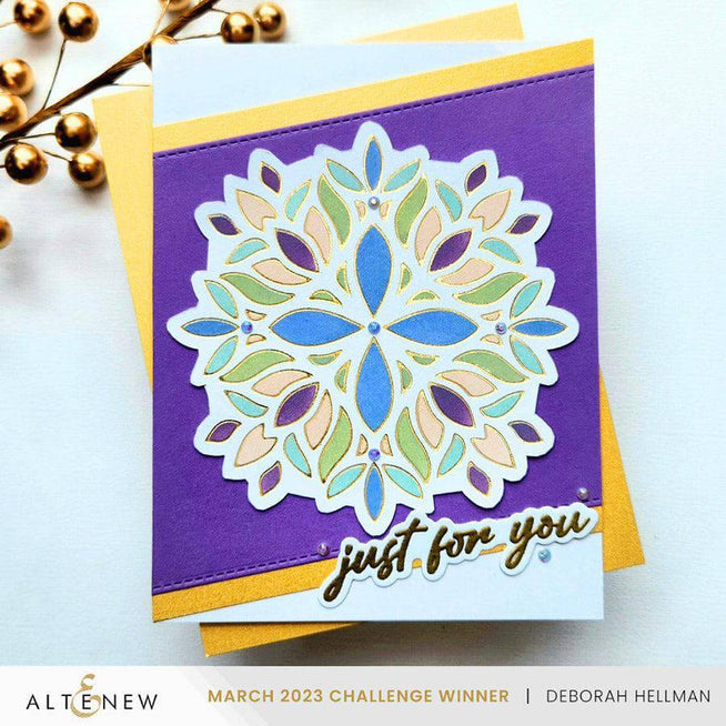 Altenew Spark Joy Folk Mandala coloring page featuring intricate, symmetrical folk-inspired mandala design for relaxation and creativity.