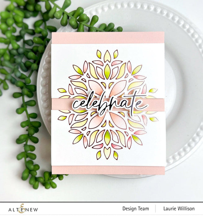 Altenew Spark Joy Folk Mandala coloring page featuring intricate, symmetrical folk-inspired patterns on white paper.