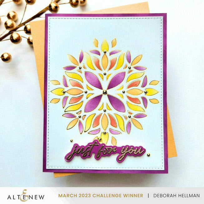 Altenew Spark Joy Folk Mandala coloring page with intricate mandala patterns and floral designs on white background.