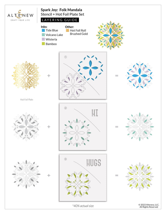 Altenew Spark Joy Folk Mandala coloring page with intricate geometric and floral patterns on white paper.
