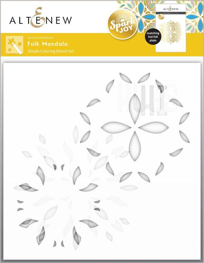 Altenew Spark Joy Folk Mandala coloring page with intricate floral and geometric patterns in vibrant colors.