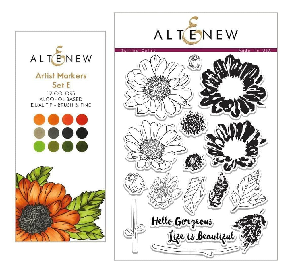 Artist Alcohol Markers Set E & Spring Daisy Stamp Set Bundle – Altenew