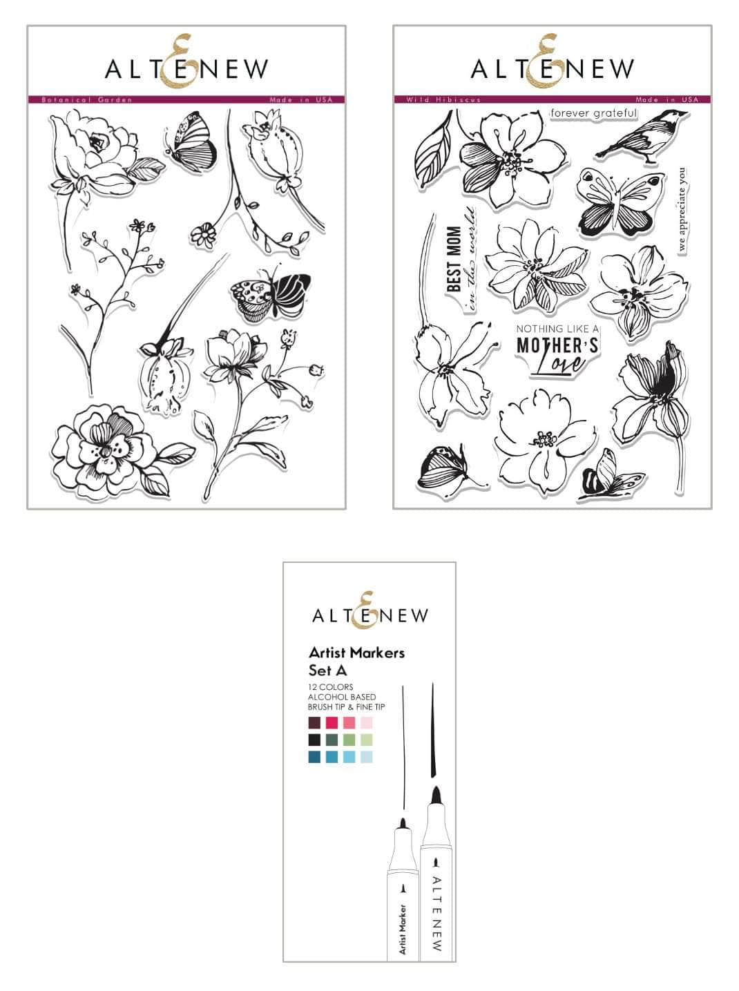 Altenew Stamp & Alcohol Marker Bundle Wild Flower Coloring Bundle