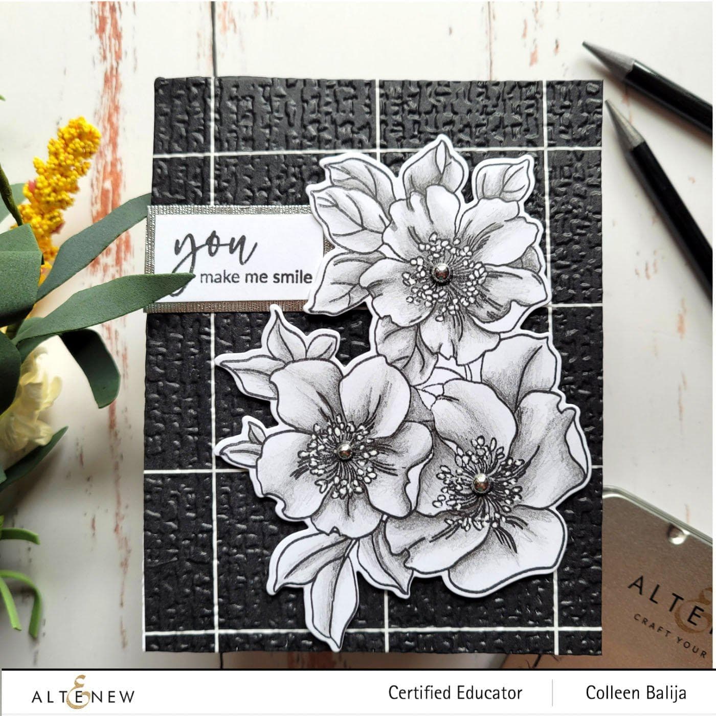 Altenew Stamp & Art Supplies Bundle Paint-A-Flower: Waterlily Dahlia & Monochrome Shading Pencils Bundle