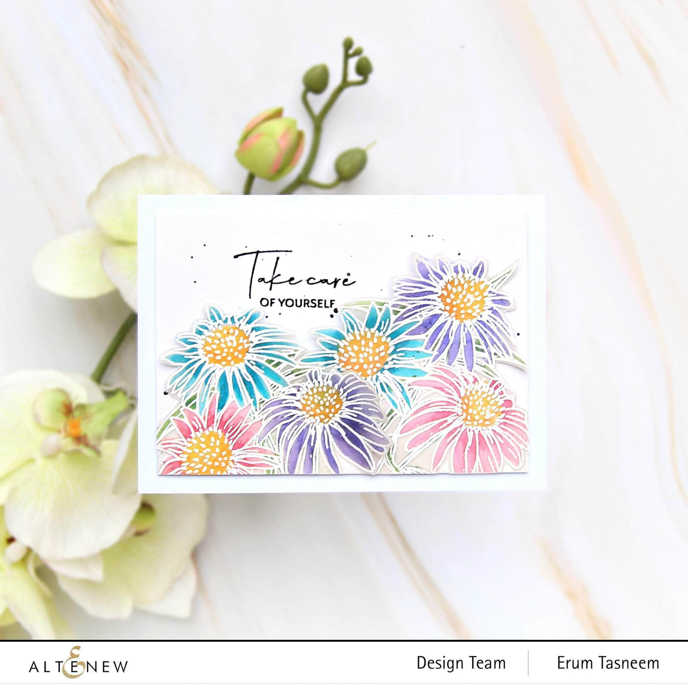Altenew Stamp & Art Supplies Bundle Paint-A-Flower: White Swan Echinacea & Monochrome Shading Pencils Bundle