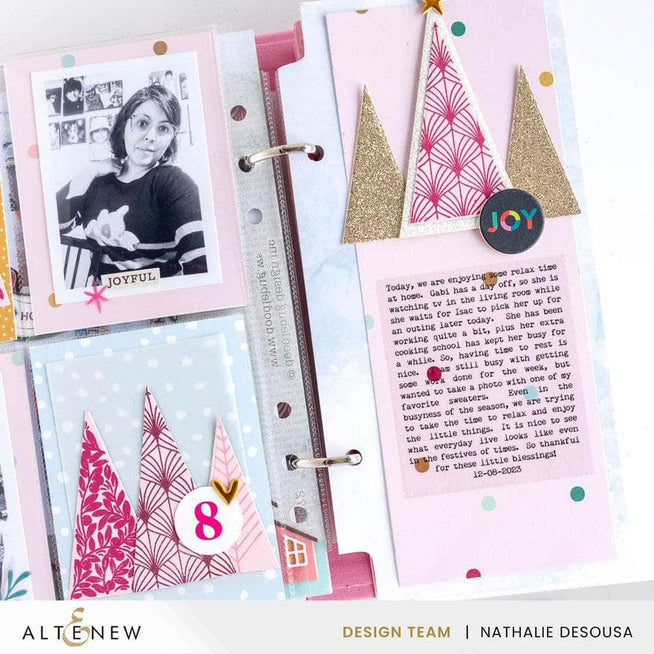 Altenew Festive Triangles stamp and Betterpress plate bundle with geometric triangle designs on white background.