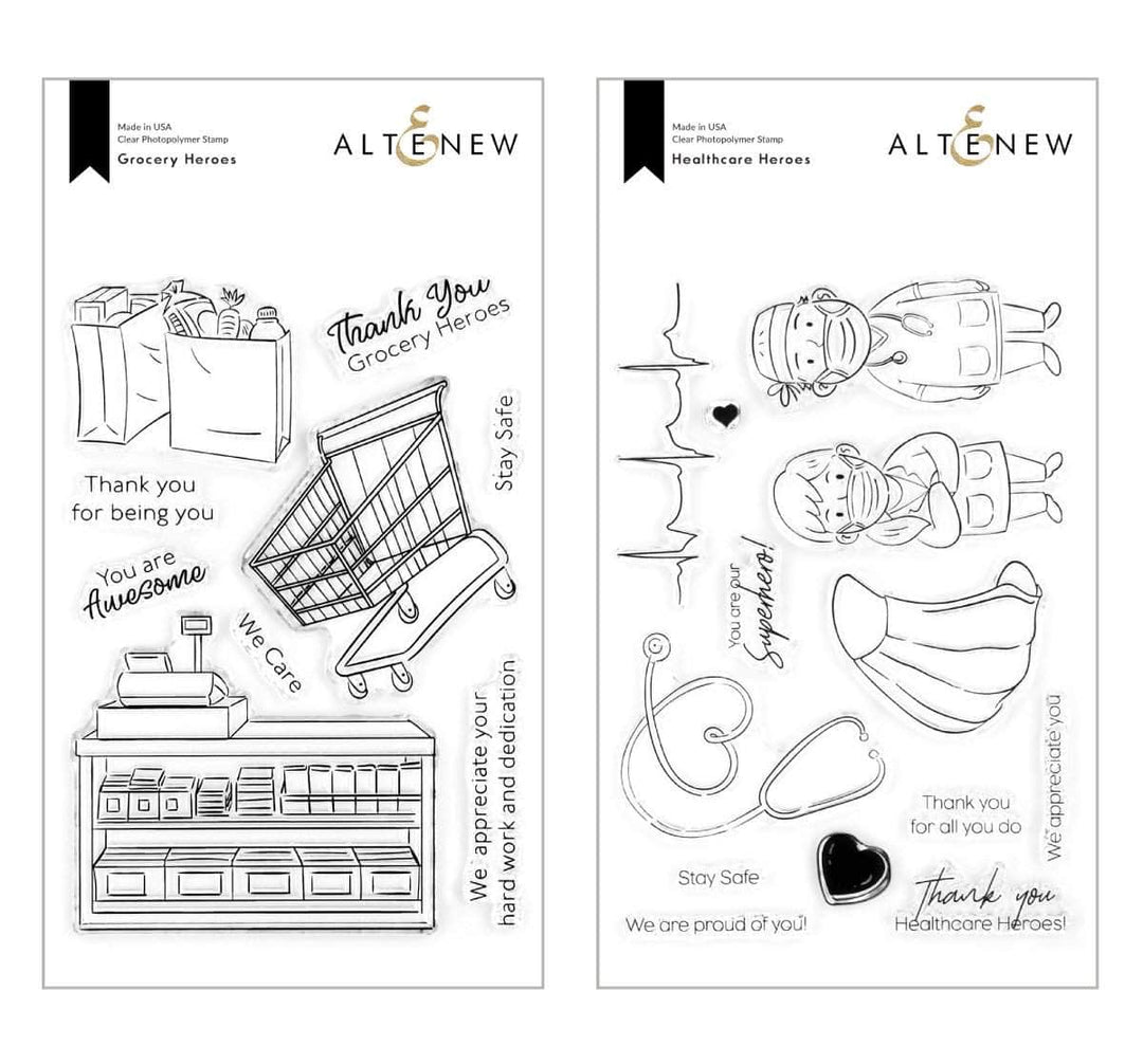 Altenew Heroes of Today Stamp Bundle featuring multiple detailed rubber stamps for crafting and card making.