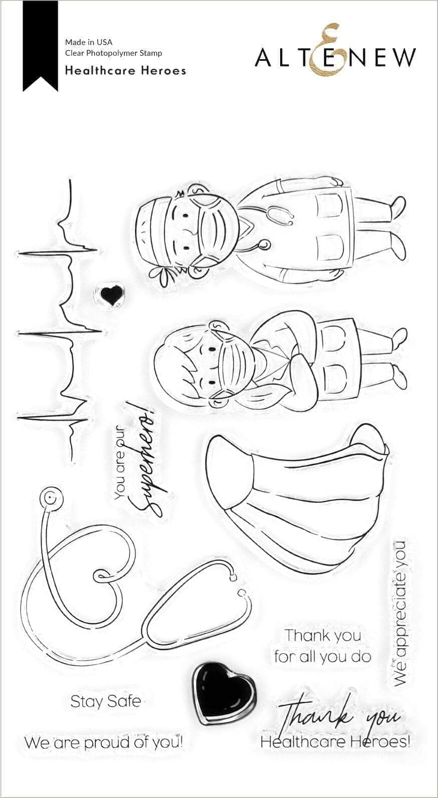 Altenew Heroes of Today Stamp Bundle featuring various detailed rubber stamps for creative crafting and card making.