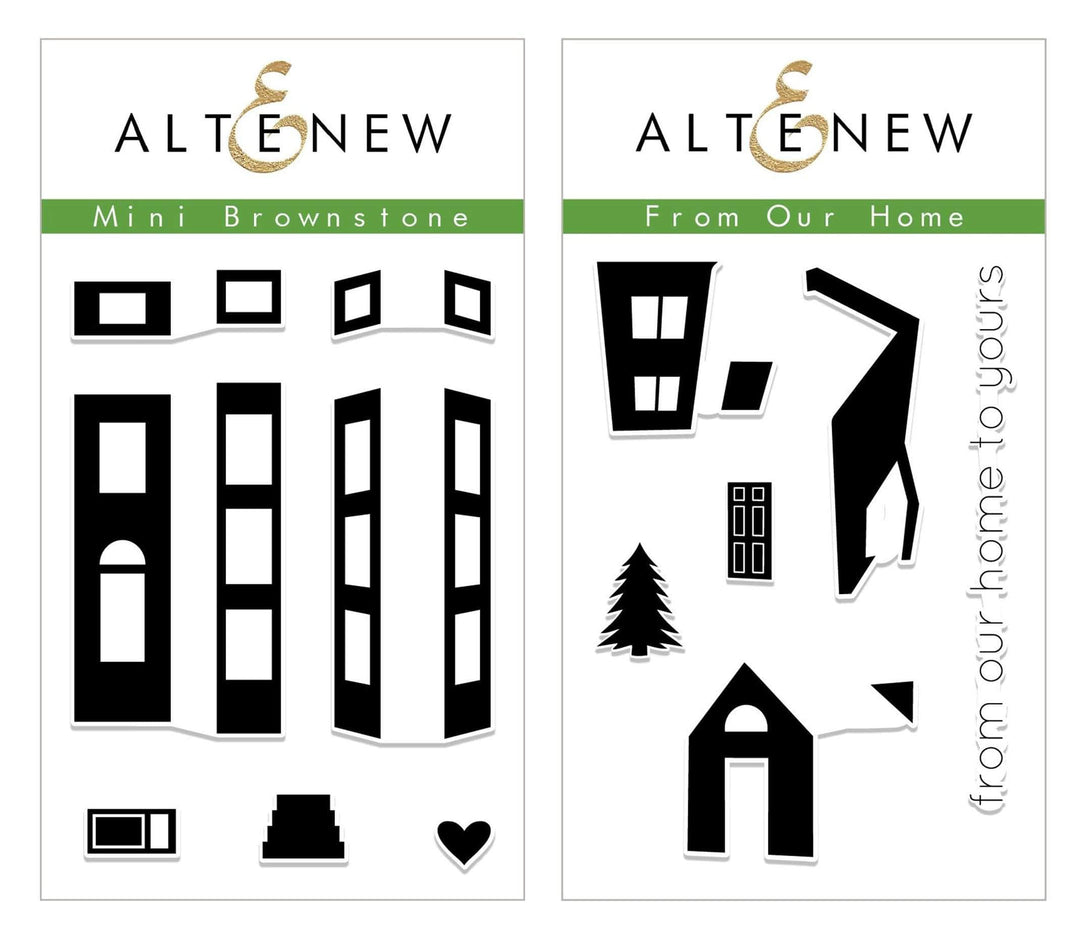 Altenew Houses as Homes Stamp Bundle featuring various house designs on clear stamps for crafting and card making.