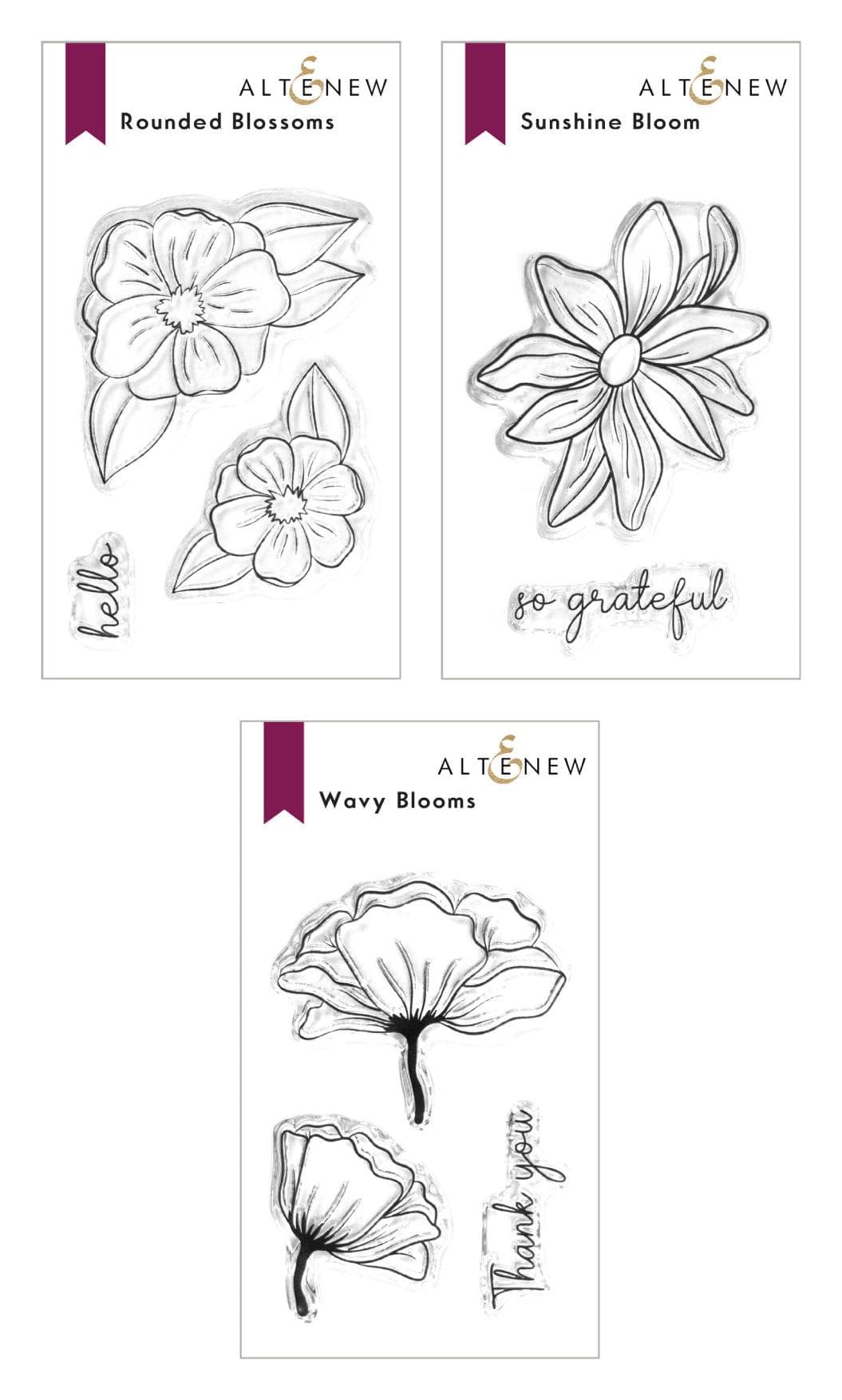Altenew Gardens Around the World Mini Stamp Bundle featuring colorful garden-themed rubber stamps for crafting.