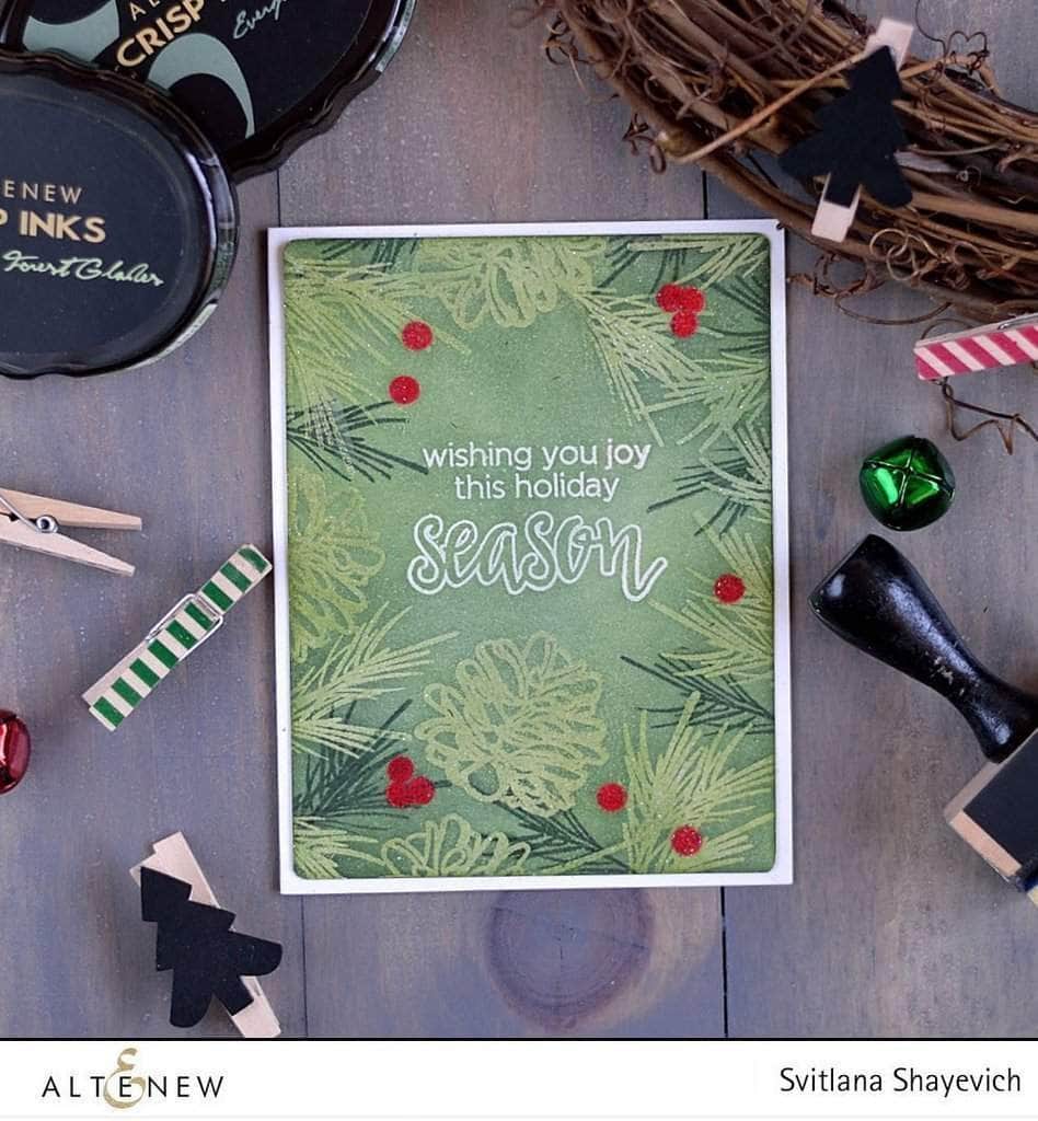 Altenew Ultimate Holiday Stamp Bundle showing various festive holiday stamps with seasonal designs and holiday motifs.
