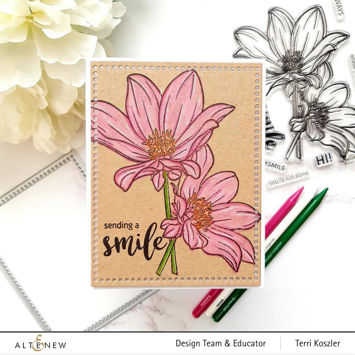 Altenew Stamp & Coloring Pencil Bundle Paint-A-Flower: Dahlia Bright Eyes & Woodless Coloring Pencils Bundle