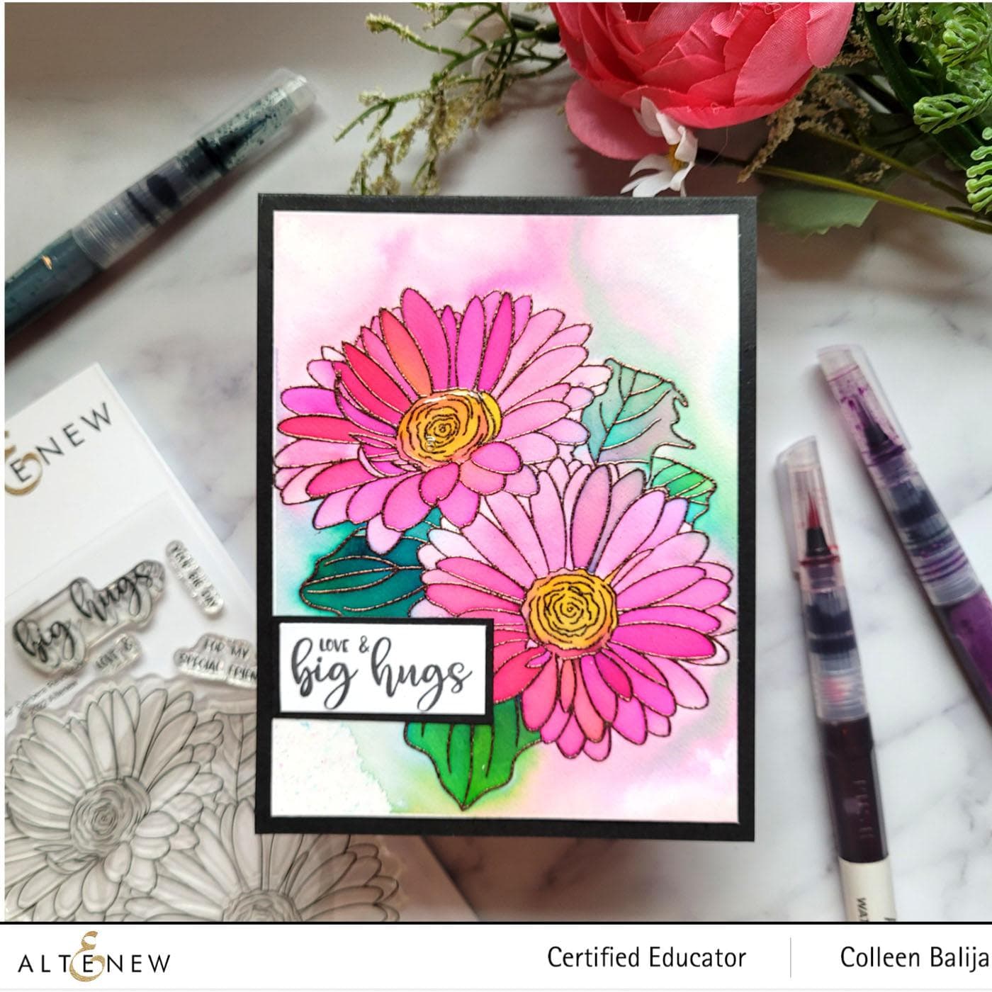 Altenew Stamp & Coloring Pencil Bundle Paint-A-Flower: Gerbera Revolution & Woodless Coloring Pencils Bundle