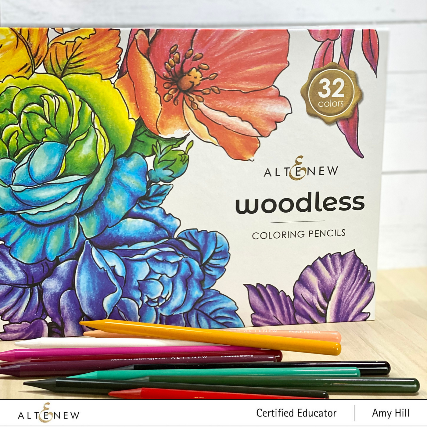 Altenew Stamp & Coloring Pencil Bundle Paint-A-Flower: Himalayan Poppy Outline Stamp Set & Woodless Coloring Pencils Bundle