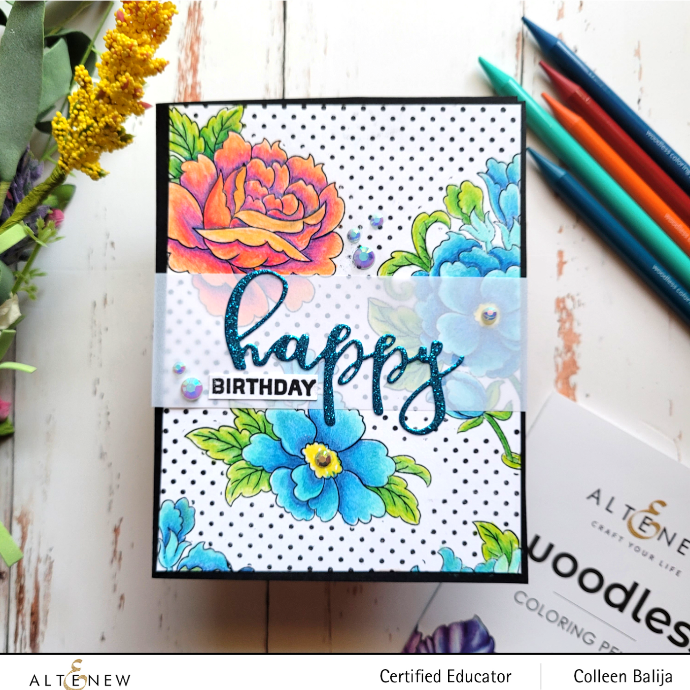 Woodless Coloring Pencils & Flowers and A Flamingo Stamp Set Bundle