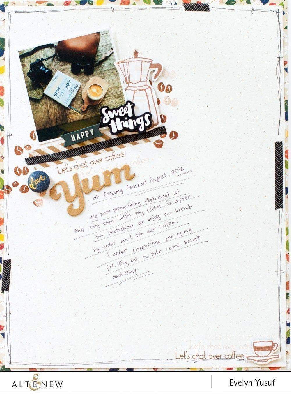 Altenew Coffeeholic Stamp & Die Bundle featuring coffee cup and coffee-themed designs for card making and crafting.