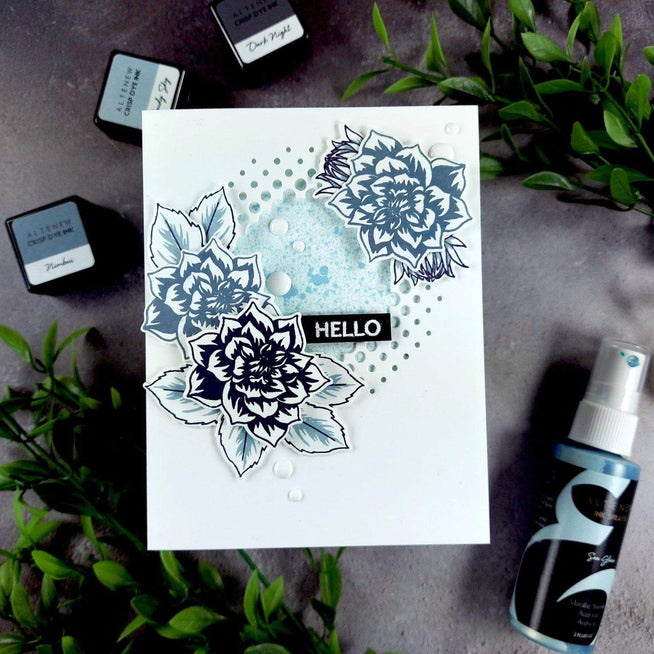 Altenew Dahlia Blossoms Add-On stamp and die bundle featuring detailed dahlia flower designs and matching cutting dies.