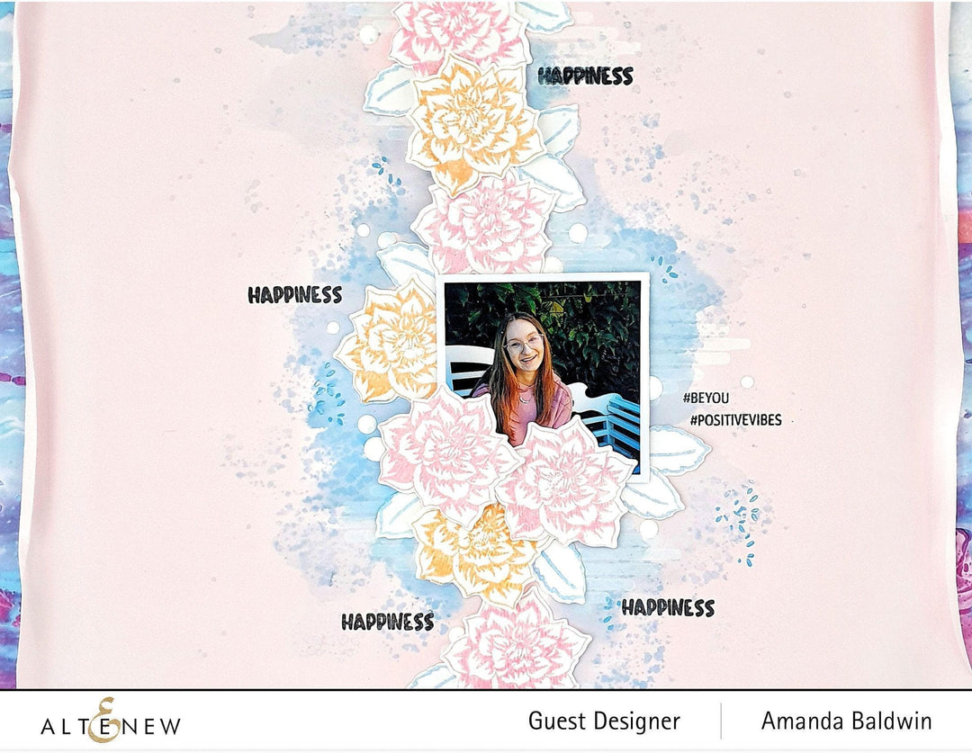 Altenew Dahlia Blossoms Add-On Stamp and Die Bundle featuring detailed floral stamps and matching dies for crafting.