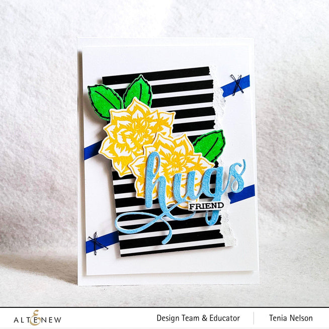 Altenew Dahlia Blossoms Add-On Stamp and Die Bundle featuring floral stamps and matching dies for crafting and card making.