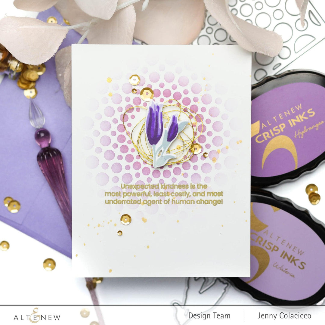 Altenew Fan Favorites Layered Lily stamp and die bundle featuring floral designs and decorative accents for crafting projects.