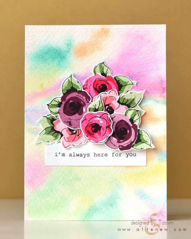 Altenew Fan Favorites Painted Flowers stamp and die bundle with floral stamps and matching dies for crafting projects.