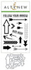 Altenew Follow Your Arrow stamp and die bundle featuring arrow designs and coordinating cutting dies on a white background.