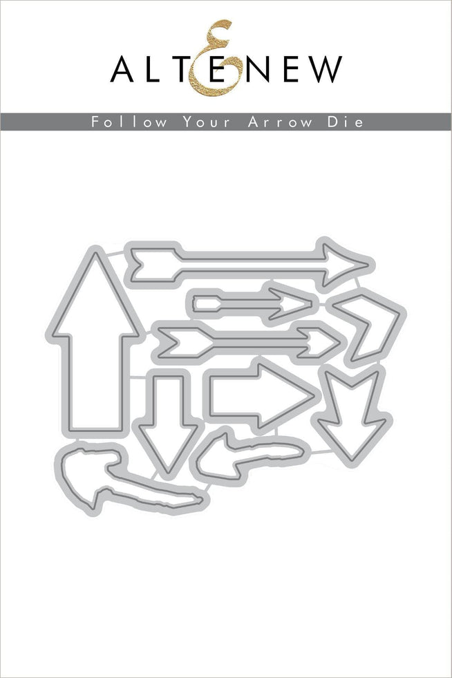 Altenew Follow Your Arrow Stamp & Die Bundle featuring floral arrow designs and coordinating cutting dies for crafting projects.