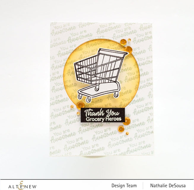 Altenew Grocery Heroes Stamp & Die Bundle featuring colorful grocery-themed stamps and matching metal dies for crafting.