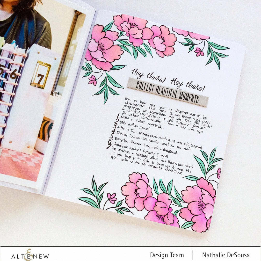 Altenew Happy Blossoms Ensemble stamp and die bundle featuring floral designs on clear stamps and matching metal dies.
