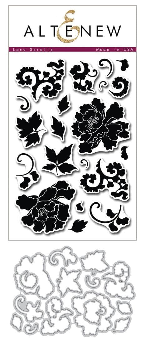 Altenew Peony Scrolls - Dies and Clear Rubber Stamps Set