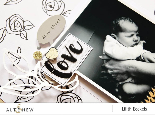 Altenew layered Letters AFG stamp and die bundle for crafting, featuring intricate alphabet design with matching dies.