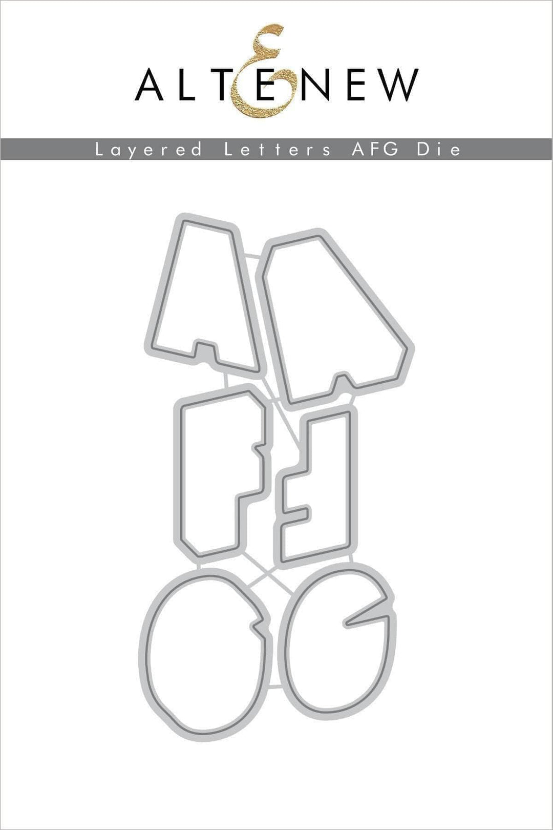 Altenew layered letters AFG stamp and die bundle for crafting and card making, featuring detailed letter designs.