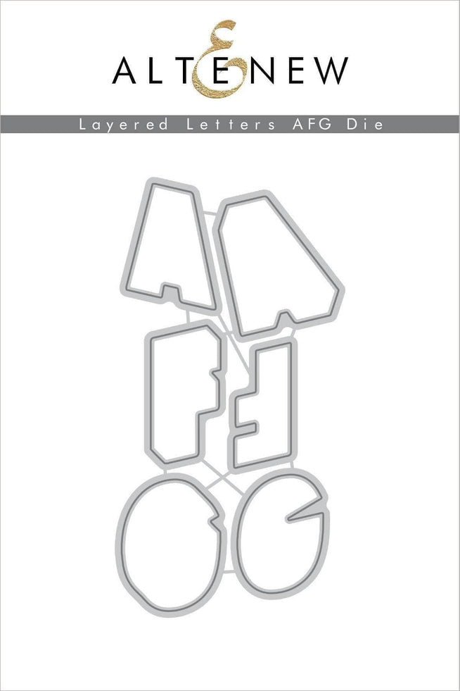 Altenew layered letters AFG stamp and die bundle for crafting and card making, featuring detailed letter designs.