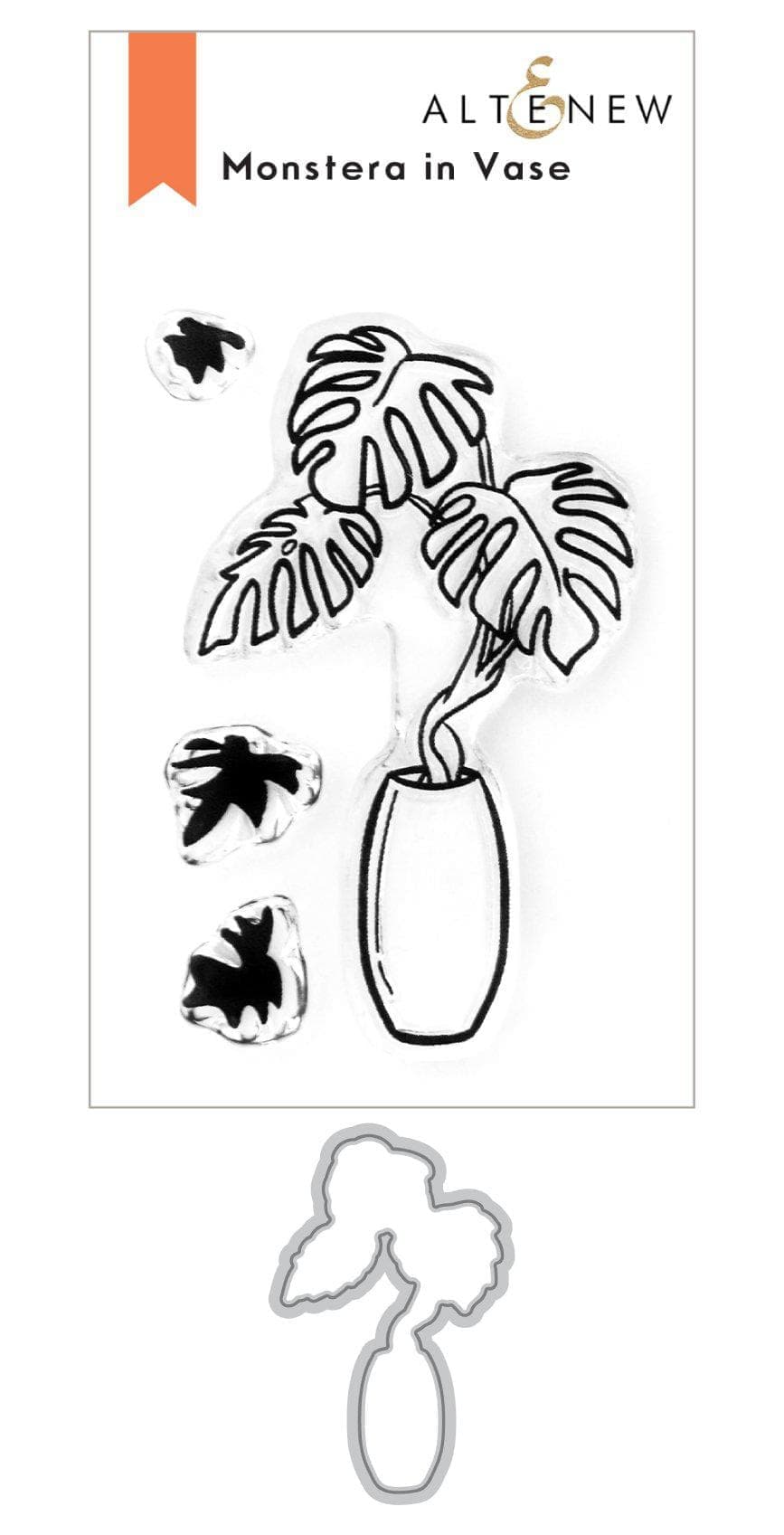 Altenew Monstera in Vase stamp and die bundle with detailed Monstera leaf and vase illustrations for crafting projects.