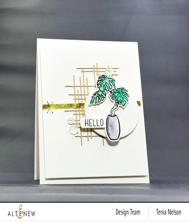 Altenew Monstera in Vase stamp and die bundle featuring a detailed Monstera plant design in a decorative vase.