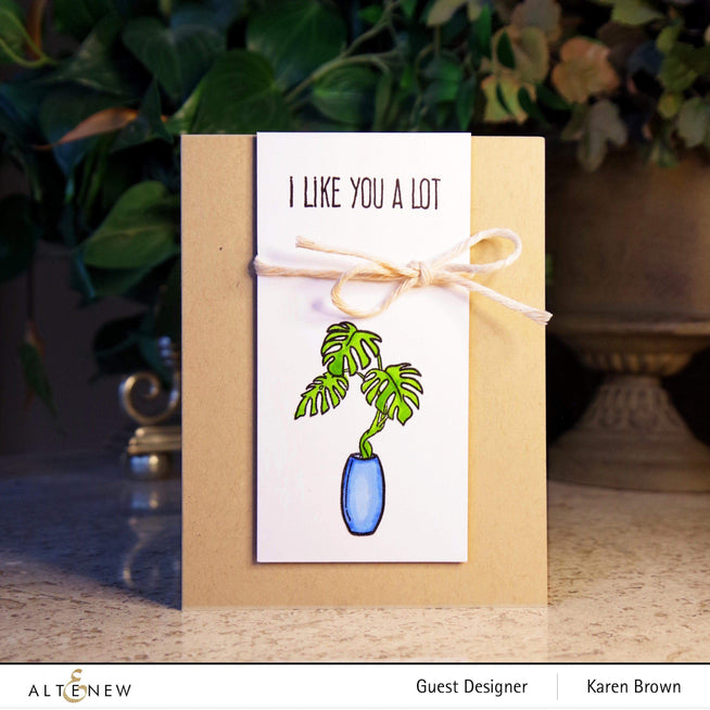 Altenew Monstera in Vase stamp and die bundle with detailed Monstera leaf and vase illustrations for crafting projects.