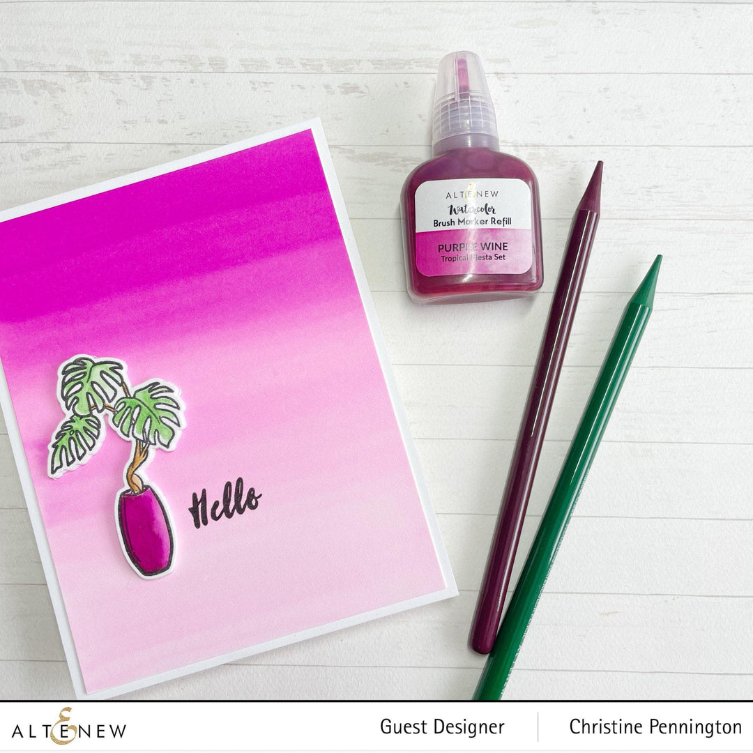 Altenew Monstera in Vase stamp and die bundle featuring a detailed Monstera leaf and vase illustration for crafting projects.