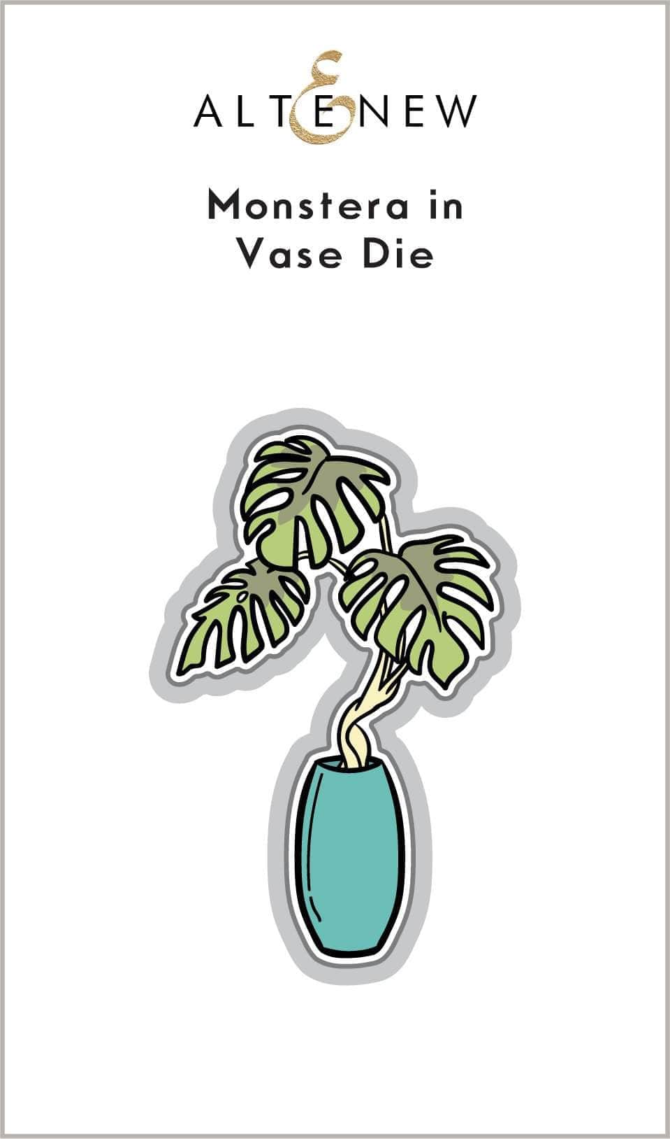 Altenew Monstera in Vase stamp and die bundle featuring detailed Monstera leaf and vase illustrations for crafting.