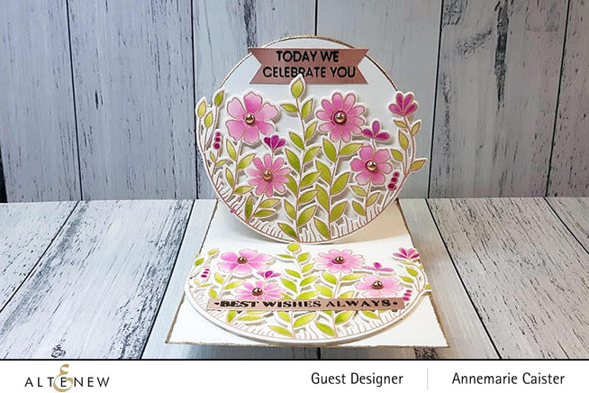 Altenew One-Go Birthday Greetings stamp and die bundle showing colorful stamps and coordinating dies for celebrating birthdays.